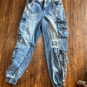 Forever 21 2x wide leg destroyed baggy cargo jeans